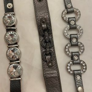 Leather bracelets, Link Snaps, with Rhinestones